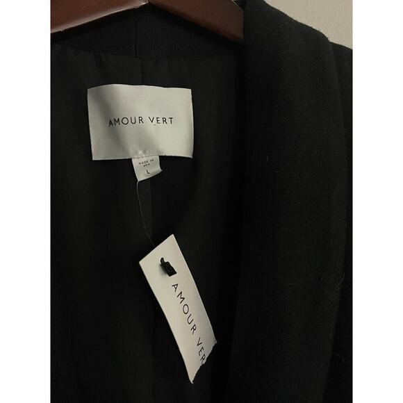 Amour Vert L Boyfriend Blazer Black Lined Oversized Wool Two Button Jacket NEW - Picture 4 of 7